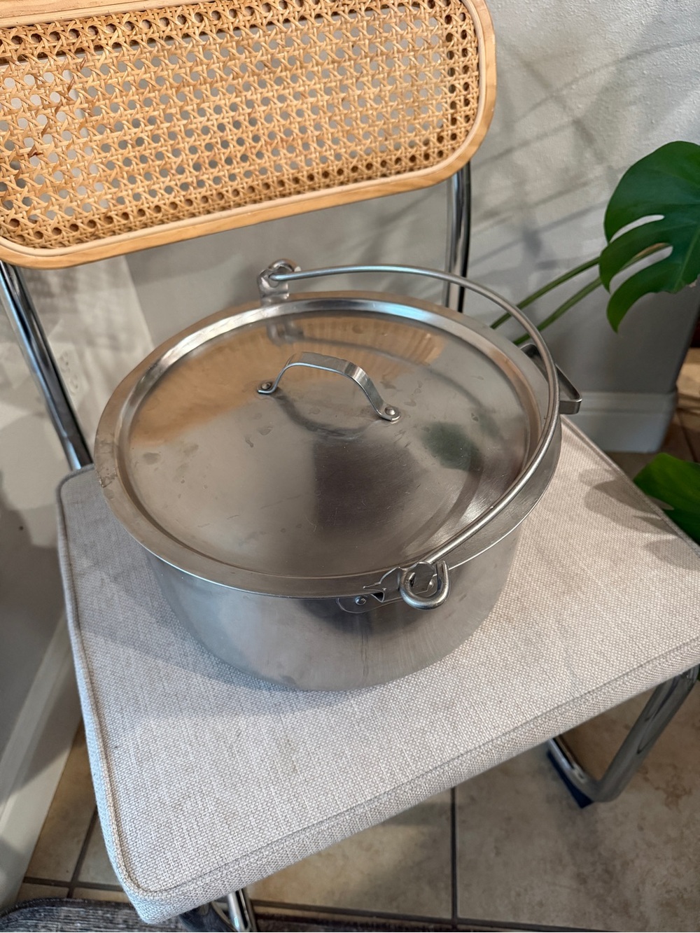 Vintage Carlton Stainless Steel Stock Pot Camping Pail w/ Lid Bail Handle USA